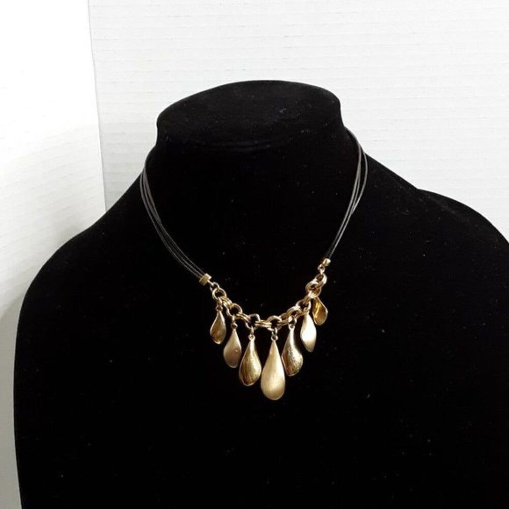 Lia Sophia Choker Corded Gold Tone Dangle Necklace